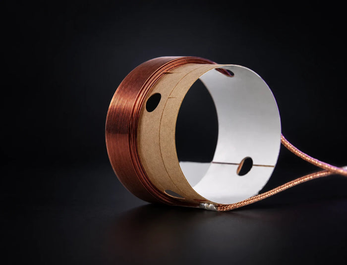 The six-layer voice coil of the MiniMax3 woofer